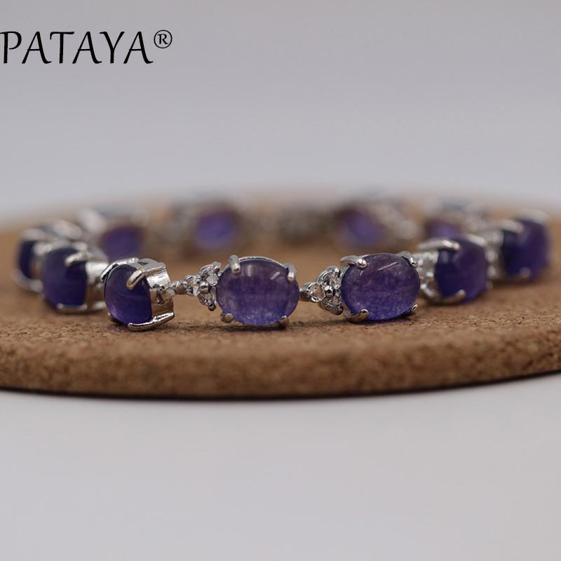 

Link, Chain PATAYA Arrivals Oval Natural Stone Bracelet True White Gold Link 17cm Women Vintage Wedding Jewelry High-end Design