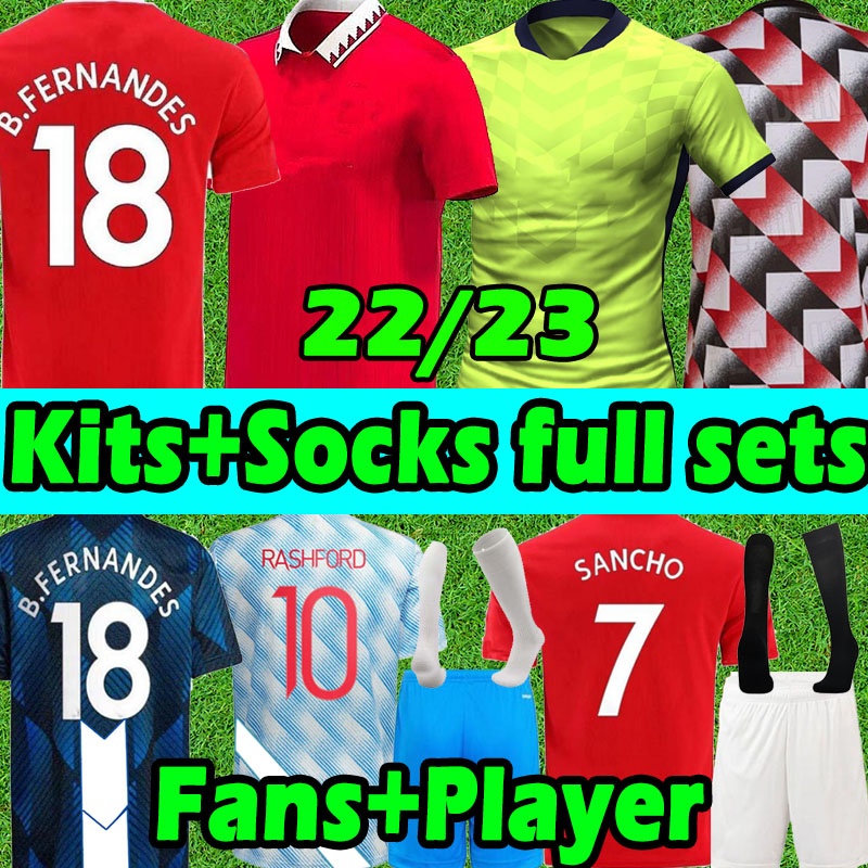 

22 23 SANCHO soccer jerseys Fans MAN BRUNO FERNANDES LINGARD POGBA 2022 2023 home away men jersey kids kits+socks full sets football shirt Top, 22 23 training