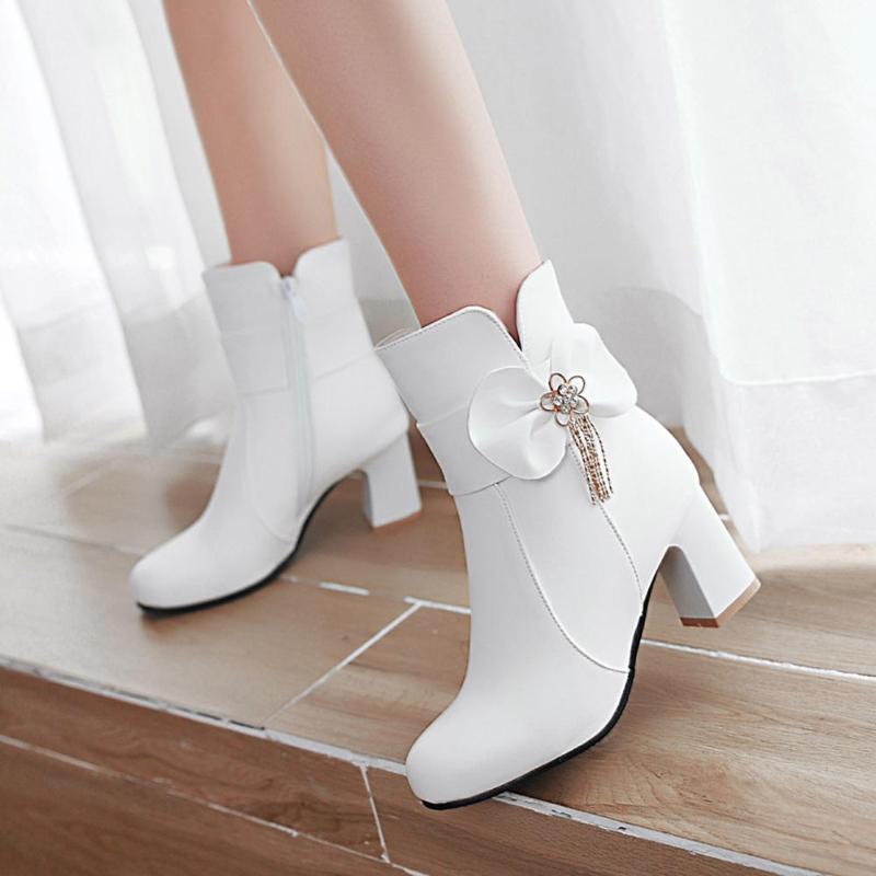 

Sweet Bow 2020 Large Size 44 Women Shoes Woman Boot High Heels Party Date Lady Ankle Boots Fashion Winter Boots Woman, Black