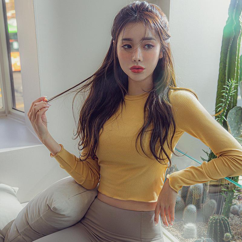 

New long-sleeved sports fitness yoga tops women moisture wicking beauty back yoga clothes T-shirt, Black