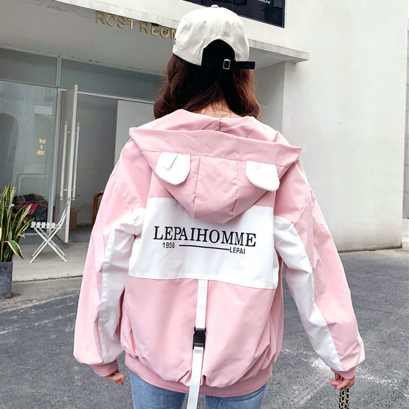 

2021 New Nice Bunny Letter Printed Lady Fashion Long Lovely Rabbit Loose Short Spring Antumn Jacket KS27, Pink