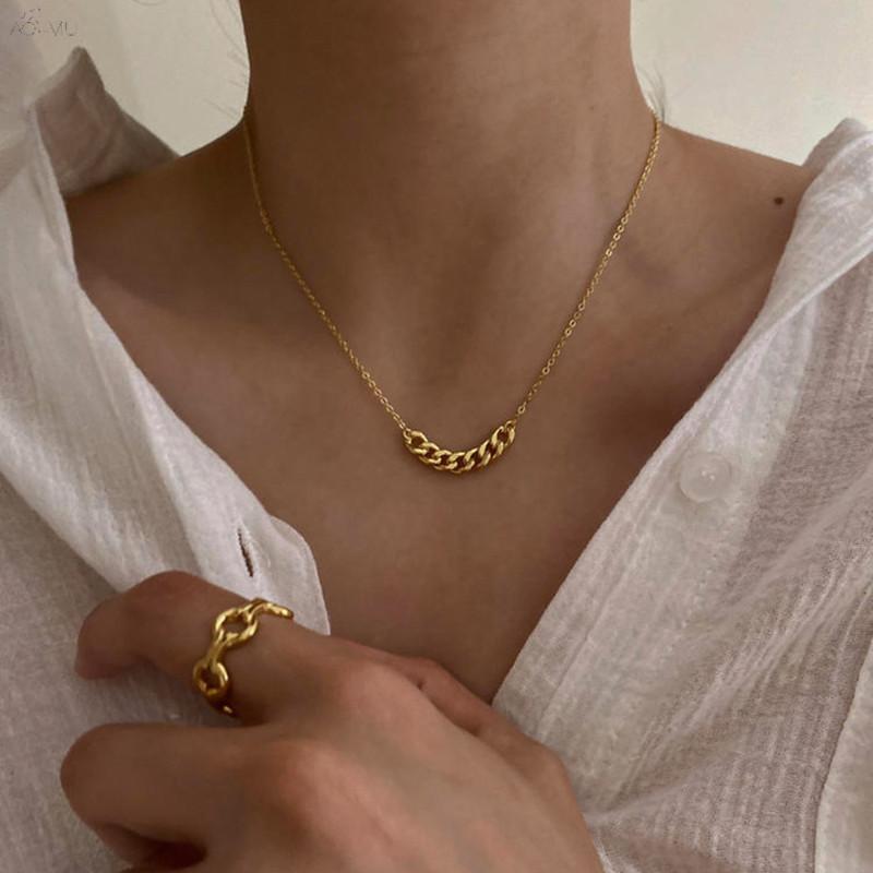 

AOMU 2020 Winter Gold Silver Color Thick Chain Cuban Necklaces for Women Small Charm Minimalist Necklace Jewelry Gifts