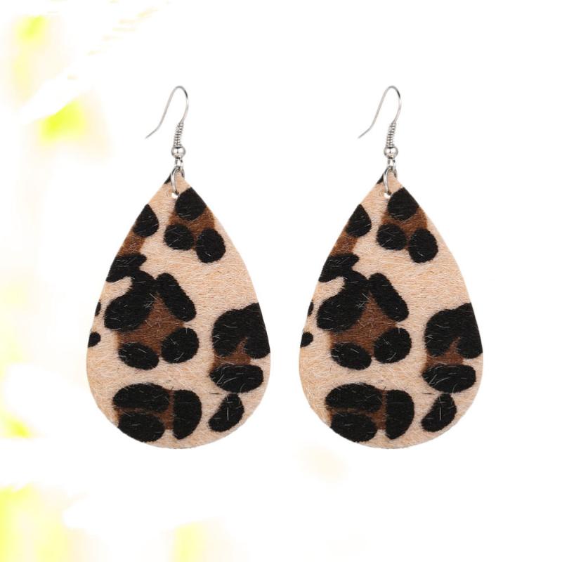 

Creative Retro Earrings Elegant Drop-shaped Leopard Dangler Jewelry Decor Artificial Leather Earrings for Girls Lady Female