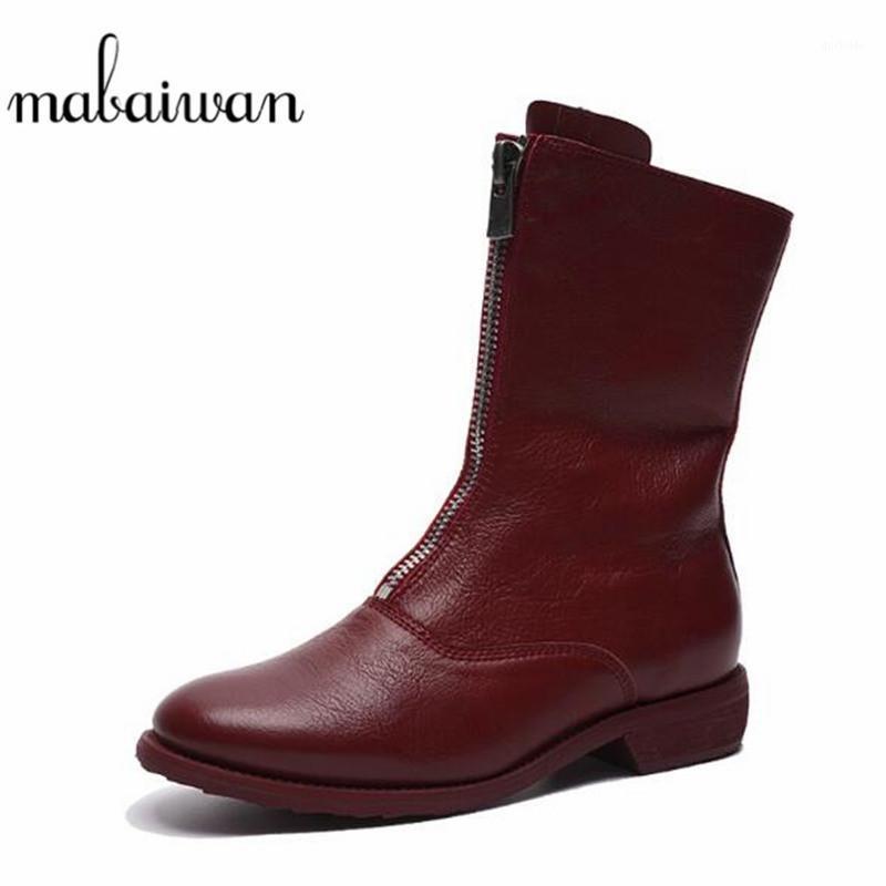 

Mabaiwan 2021 Fashion Black Ankle Boots For Women Winter Zipper Motorcycle Boots Med Heel Cross Tied Shoes Short1