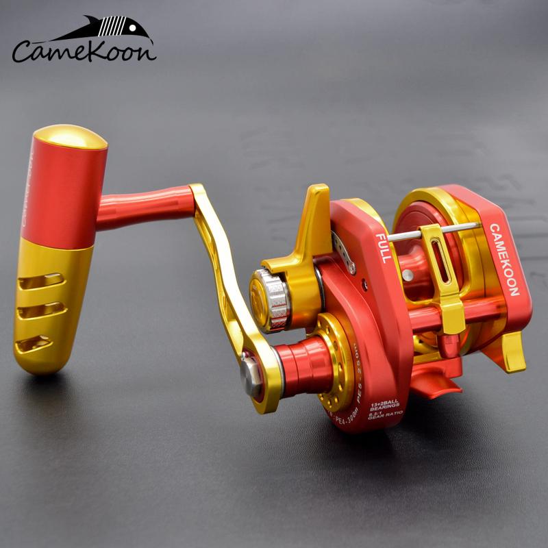 

CAMEKOON Conventional Overhead Jigging Reel 35kg Max Drag 13+2 Ball Bearings 6.3:1 High Speed Saltwater Trolling Fishing Reel