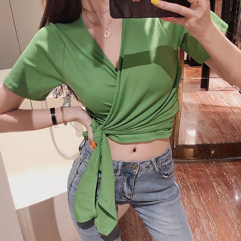 

Women's T-Shirt 2022 Summer Top T Shirt Women Sexy Backless Short Tee Femme V-neck Tops Shirts Casual Crop For Woman, White