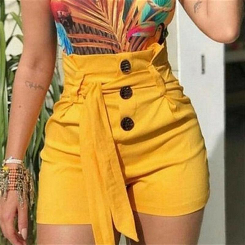 

Solid Color Short Pants With Belt Women High Waist Shorts Button Fashion Summer Casual Female Sexy Skinny Short Pants, As photo shows