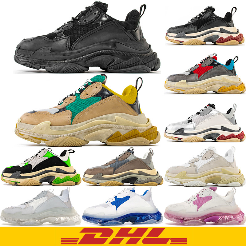 

DHL f ree shipping Top quality 2020 New Paris Fashion 17FW Triple S Sneakers Boots Men Women Green White Vintage Old Dad Grandpa Casual Shoes, Gift