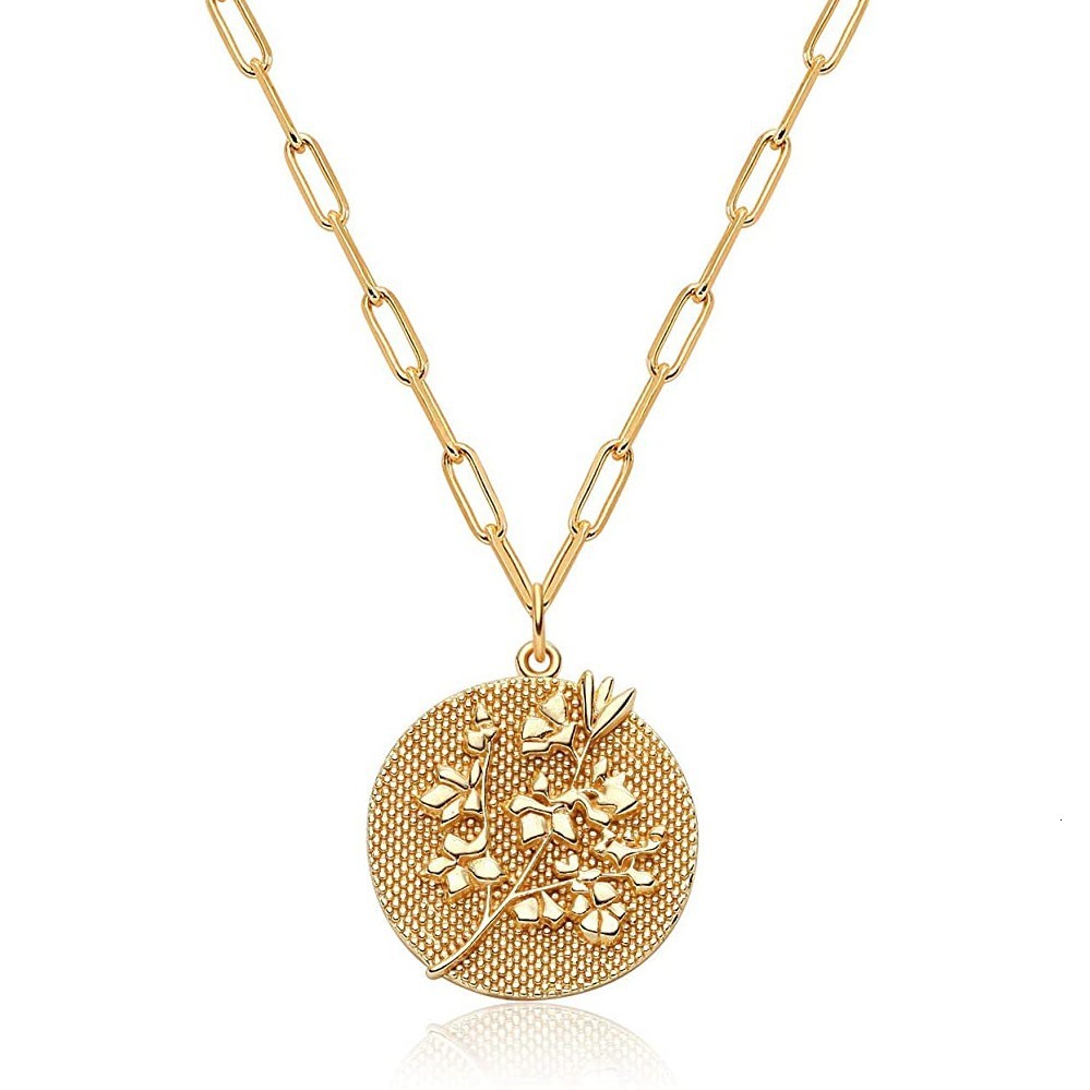 

New Embossed Gold Plated Circular Pattern Paper Clip Versatile Exquisite Necklace, Silver