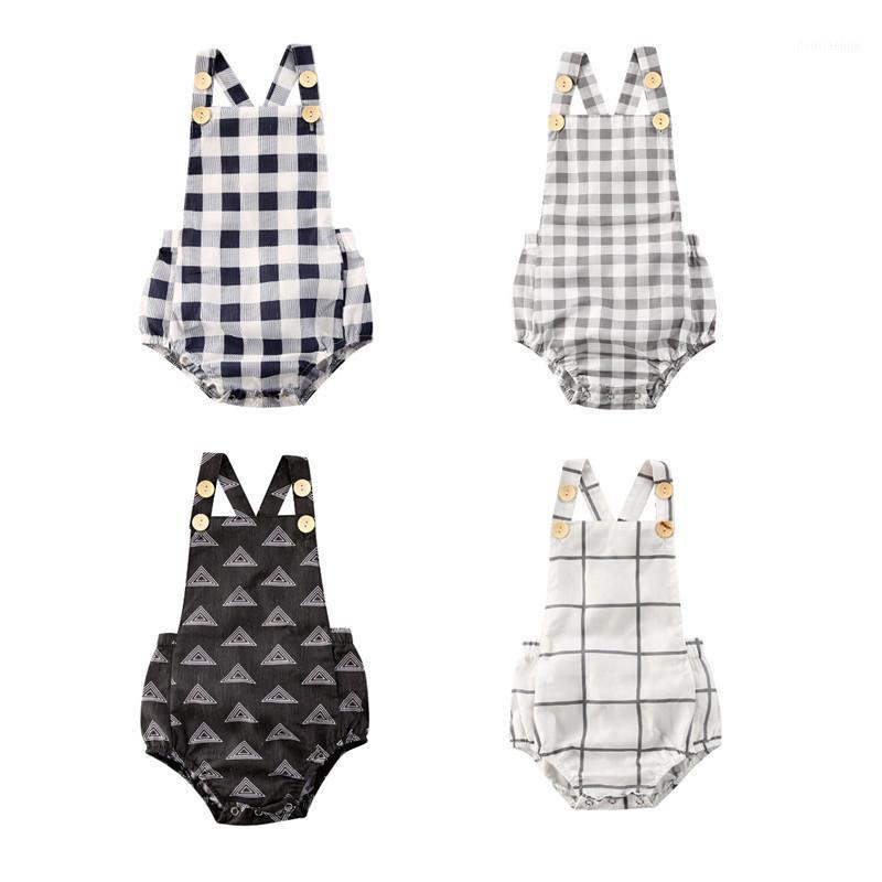 

0-24M Infant Baby Girls Boys Bodysuits Plaid Print Sleeveless Summer Causal Jumpsuits 4 style1
