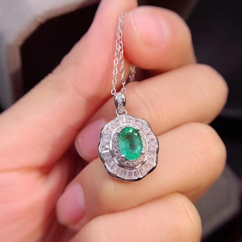 

MeiBaPJ Natural Emerald Gemstone Flower Pendant Necklace Real 925 Pure Silver Green Stone Fine Wedding Jewelry for Women