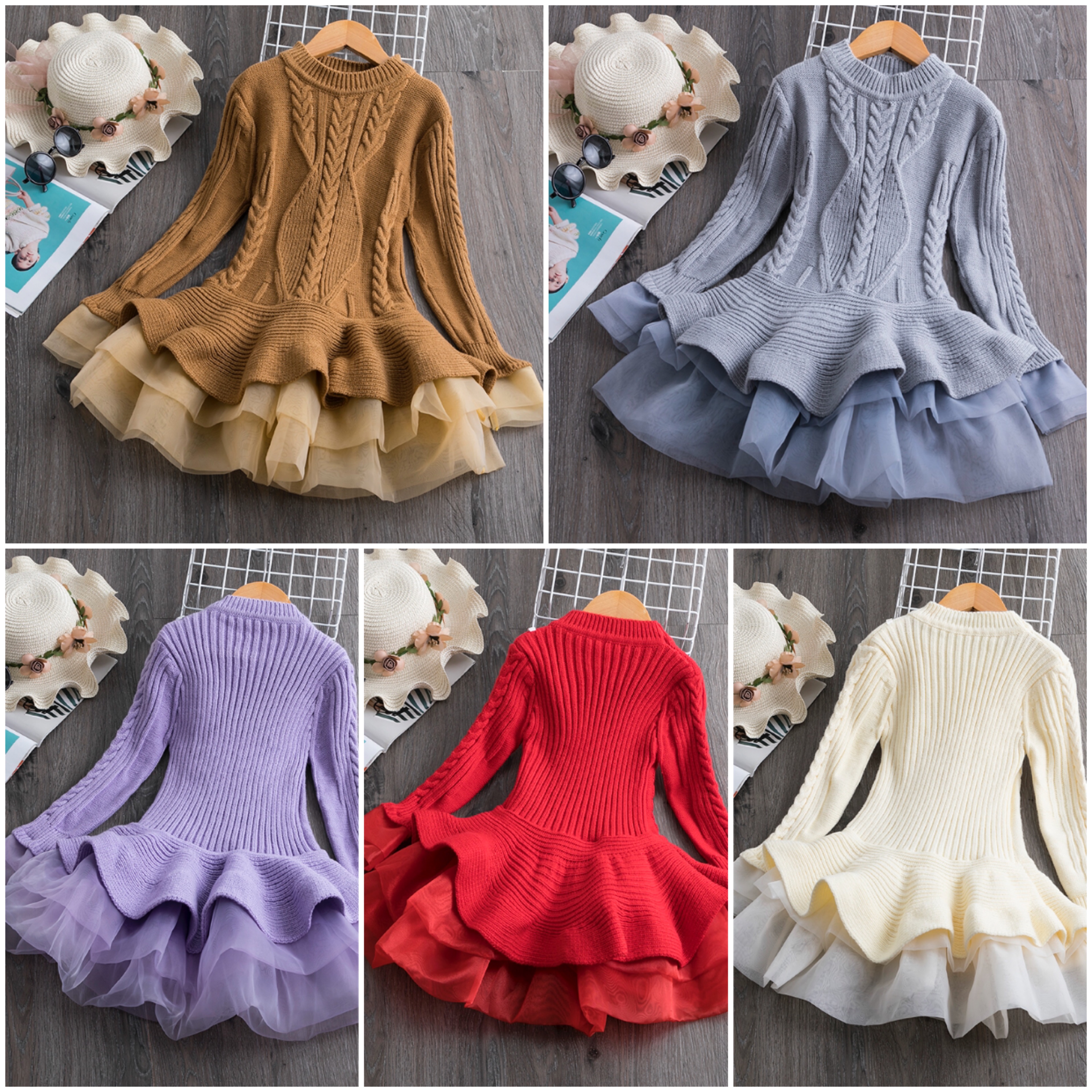 Robe pull tricotée pour filles, chemise d'automne et d'hiver, côtelée, manches longues, Costume de fête pour enfants, vêtements décontractés, rob