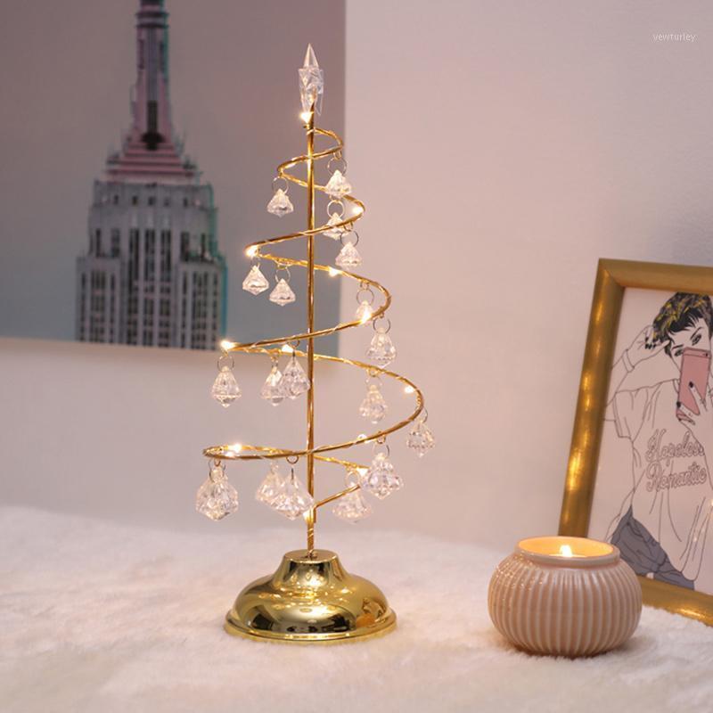 

LED Crystal Christmas Tree Lights Christmas Decoration Tree Ornaments Table Lamp Bedroom Copper Wire Night Light HG991