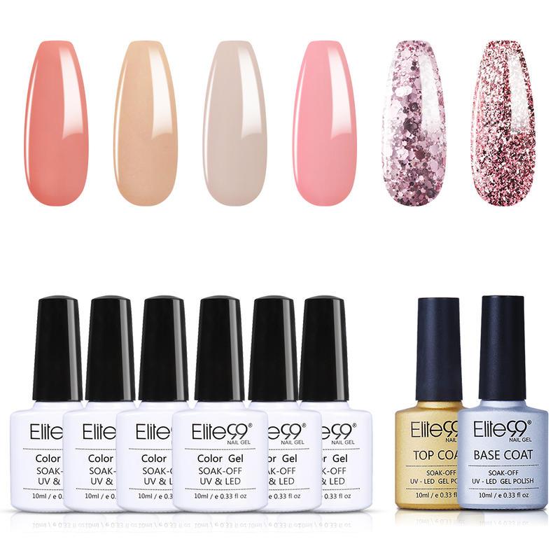 

Elite99 8pcs/lot Nail Art Gel Polish Set 10ml Nude Color UV Gel Nail Polish Semi Permanent Top Base Coat Nails For Manicure, Set005