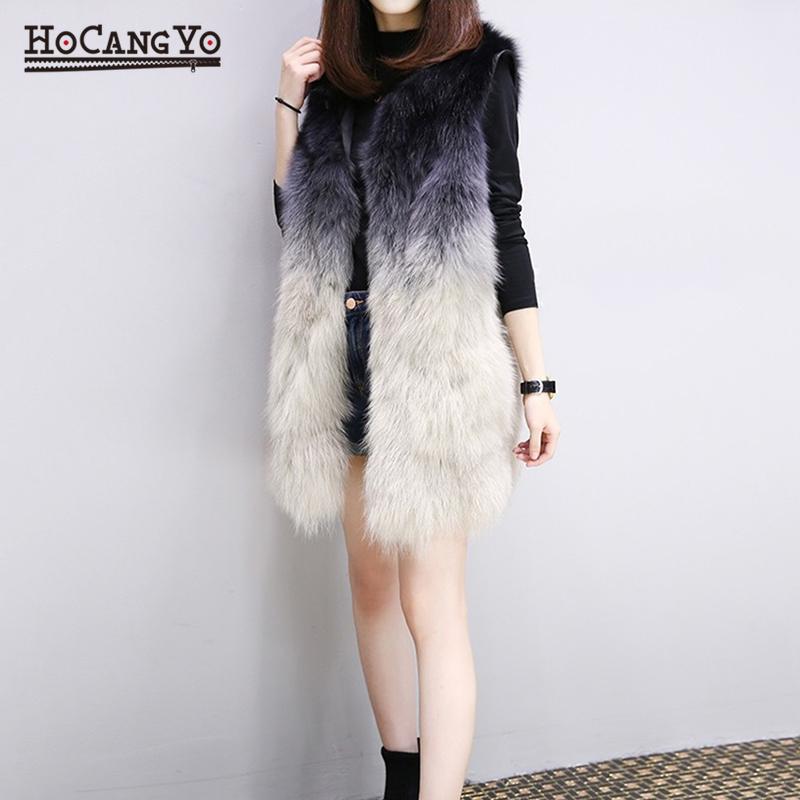 

Autumn Women Faux Fur Vest Jacket Plus Size 3XL Woolen Sleeveless Long Faux Fur Vest Women Winter Coats Fashion Outwear, Gradient color