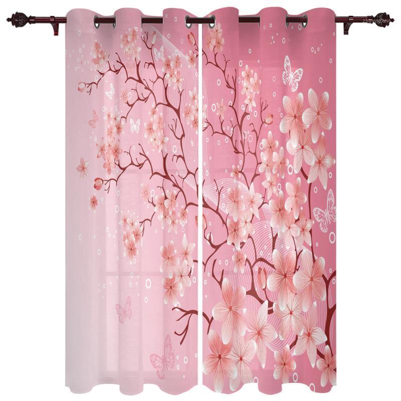 

Nice Translucent Curtains With Cherry Blossom Butterfly Pink Pattern For Living Room Kitchen Bedroom Decoration Windows Curtain & Drapes