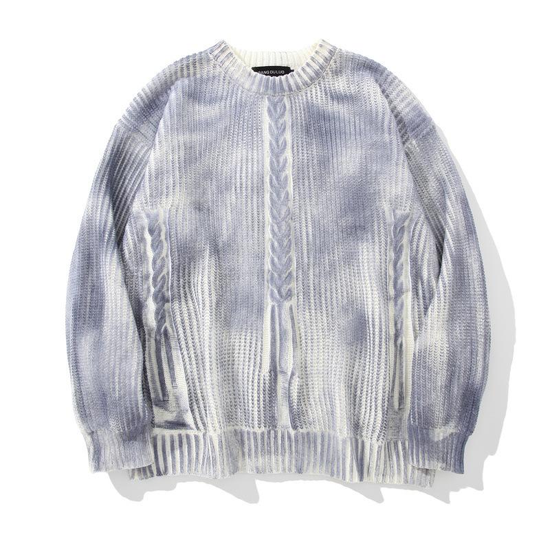 

Tie Dye Knitted Harajuku Japan Style Winter Casual Men Clothes Sweaters Pullovers Male Streetwear Loose Men's Jumpers O Neck Top, Purple sweaters
