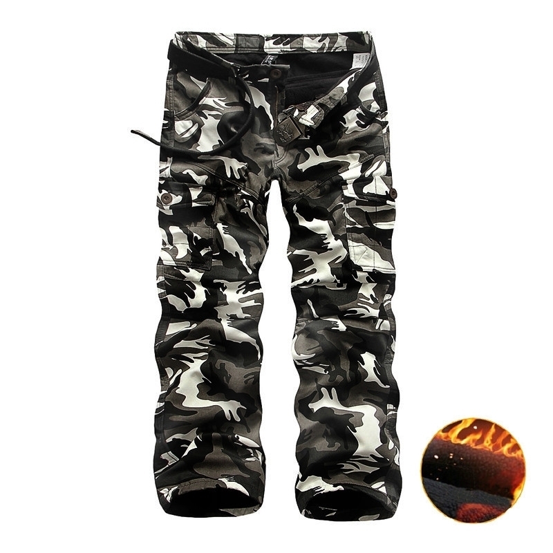 

Fleece Cargo Pants Men Casual Loose Multi-pocket Trousers Men Winter Military Army Combat CamouflageTactical Pants Male Clothing 201125