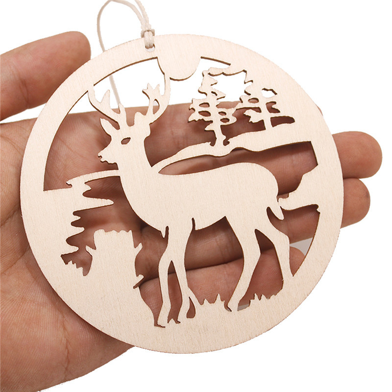 

20pcs/lot christmas tree decoration wood ornament deer Jesus design gift hanging wood craft