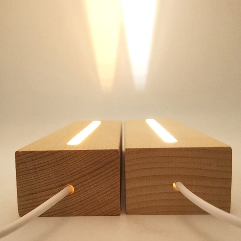 

5mm Rectangle LED Lights Display Base Wooden Lighted Bases Stand Lasers Crystal Glass Night Light Base Resin Art Ornament free ship D1.5