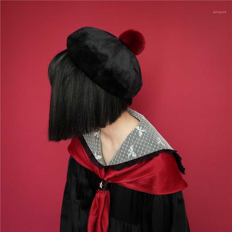 

Stingy Brim Hats Ladies Black/Wine Red Velvet Winter Octagonal Hat1