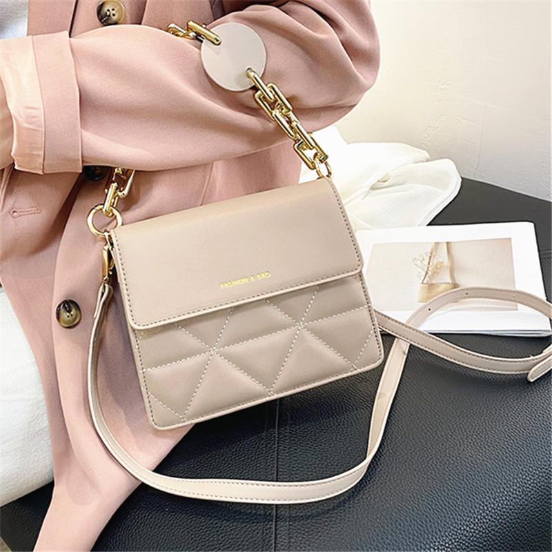 

Classic Sewing Thread Pattern Flap PU Leather Women's Small Shoulder Bag Chain Handbags Female Pure Color Designer Messenger Bag, Black
