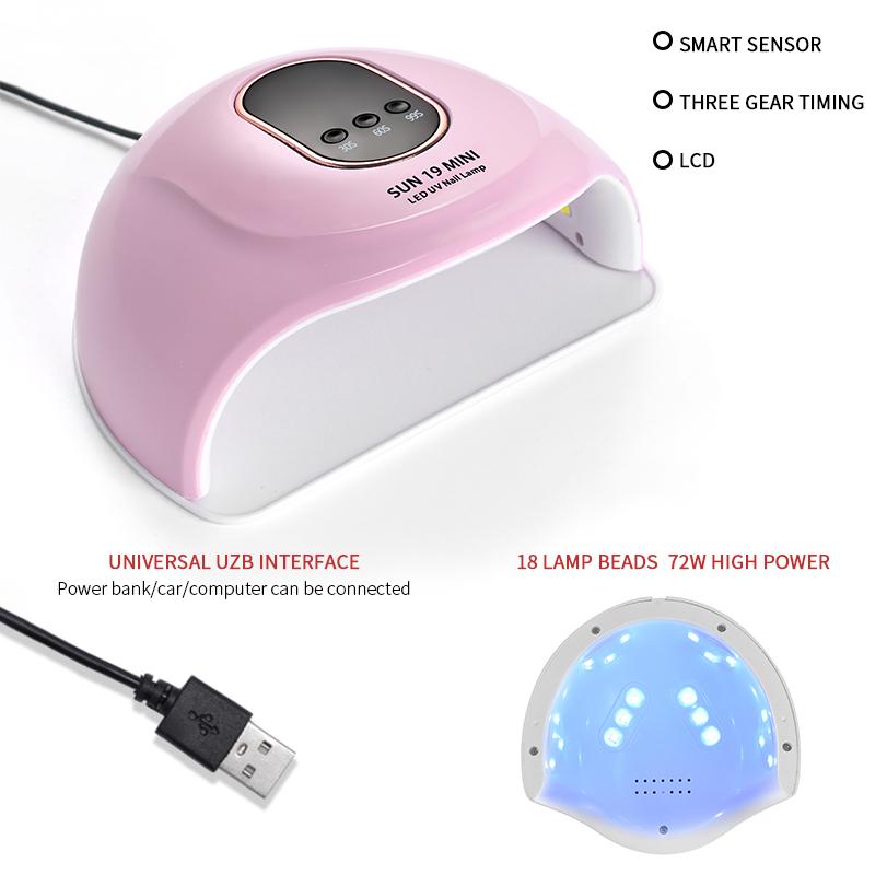 

72W SUN19 high-power nail lamp smart induction dryer phototherapy lamp nail baking, Pink