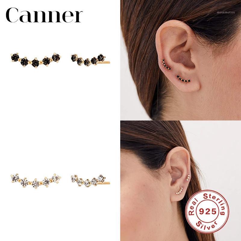 

BOAKO Luxury Geometric 925 Sterling Silver Stud Earrings For Women CZ Stone Crystal Single Row Earrings Piercing pendientes W51