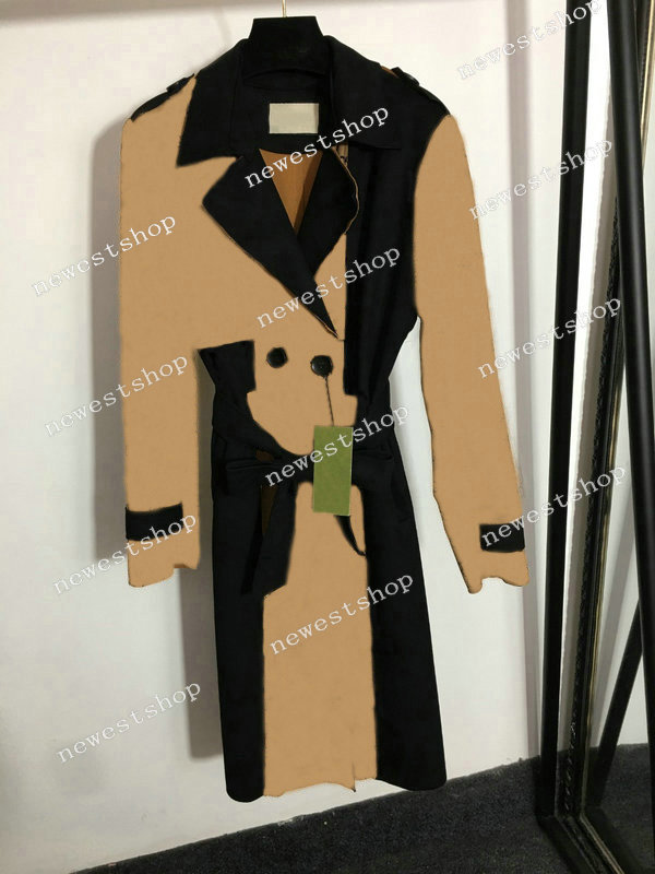 

2022 Autumn womens trench coats designer luxury Women Windbreaker classical letter print jacket Color matching velvet Loose Long Belt Coat Female Windbreakers, Black