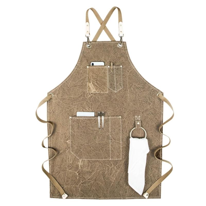 

Chef Apron Cotton Canvas Cross Back Adjustable Apron with Cooking Baking H55A