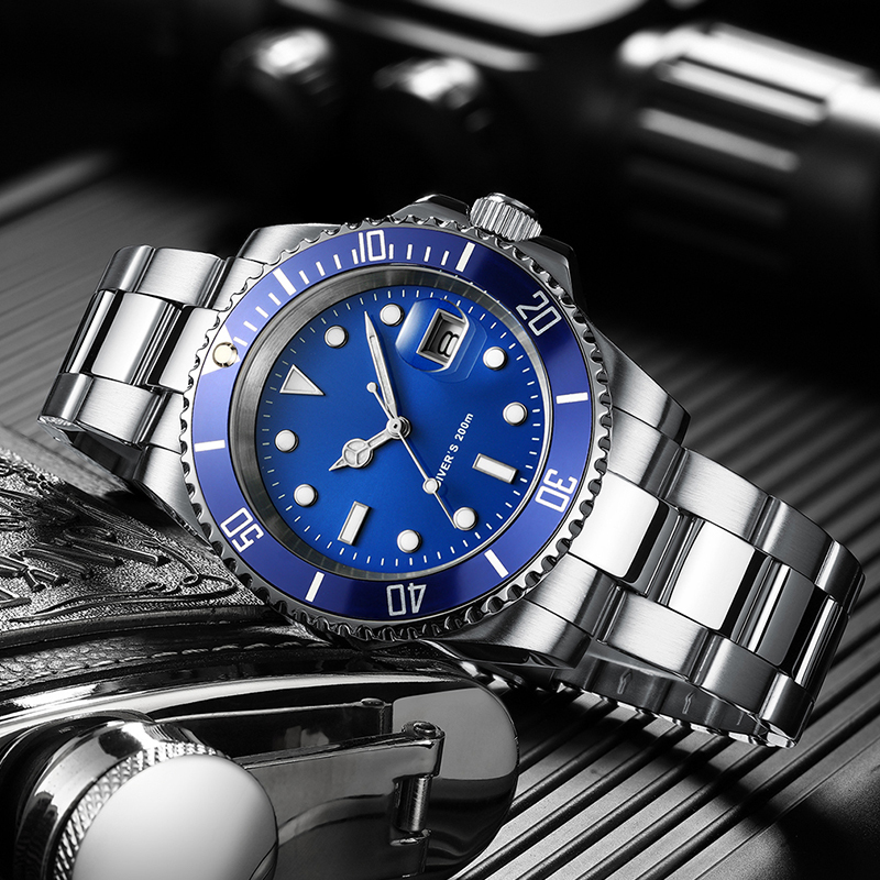 

ADDIES Dive Watch 200m 2115 Quartz Watches Men C3 Super Luminous Calendar Diving Watch Fashion Stainless Steel Men's Watches LJ201201, Quartz-large blue