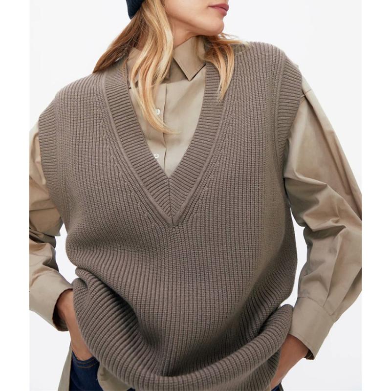 

Vintage V-neck Preppy Style Sleeveless Sweater Vest Women Thick Winter Clothing Casual Knitted Pullovers Female Knitwear Jumper, Gray