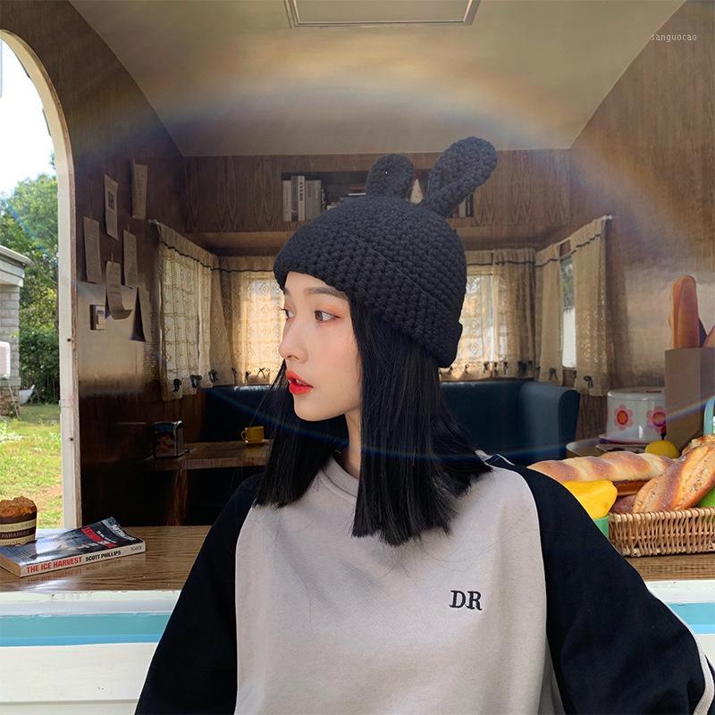 

New Autumn and Winter Knitted Wool Hat Female Ears Ins Warm Wild Net Red Ear Protection Head Cap1