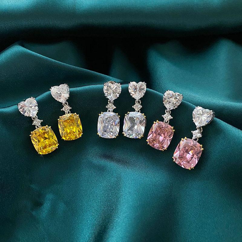

FUN-BEAUTY 2020 Women's New Fashion Zircon Super Flash Earrings Simple And Big Square Yellow Earrings