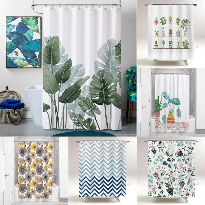 

NICETOWN Green plant Shower Curtain Bathroom Waterproof Polyester Shower Curtain Leaves Printing Curtains for bathroom1