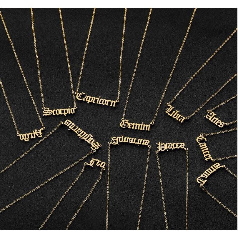 

Personalized Letter Zodiac Necklace Constellation Necklaces Custom Stainless Steel Old English Necklace Birthday Jewelry Gifts Ycufb
