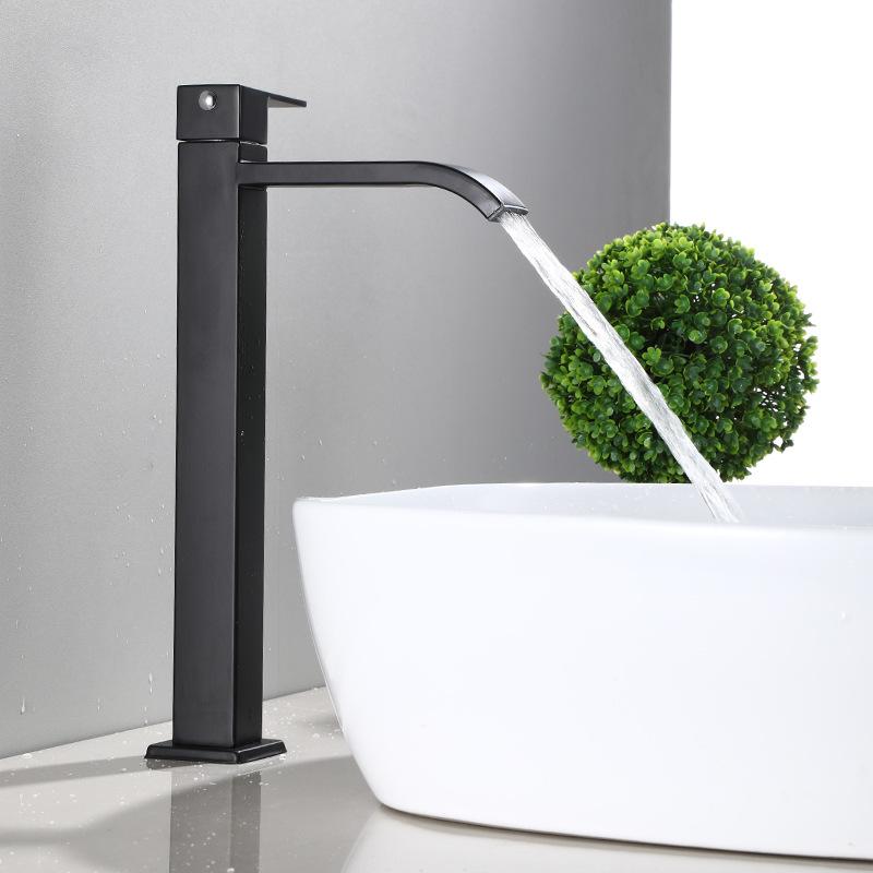 

G1 / 2 Matte Black Waterfall Tall Basin Faucet 304 Stainless Steel Bathroom Sink Washing Tap Deck Mount Single Cold Water Tap