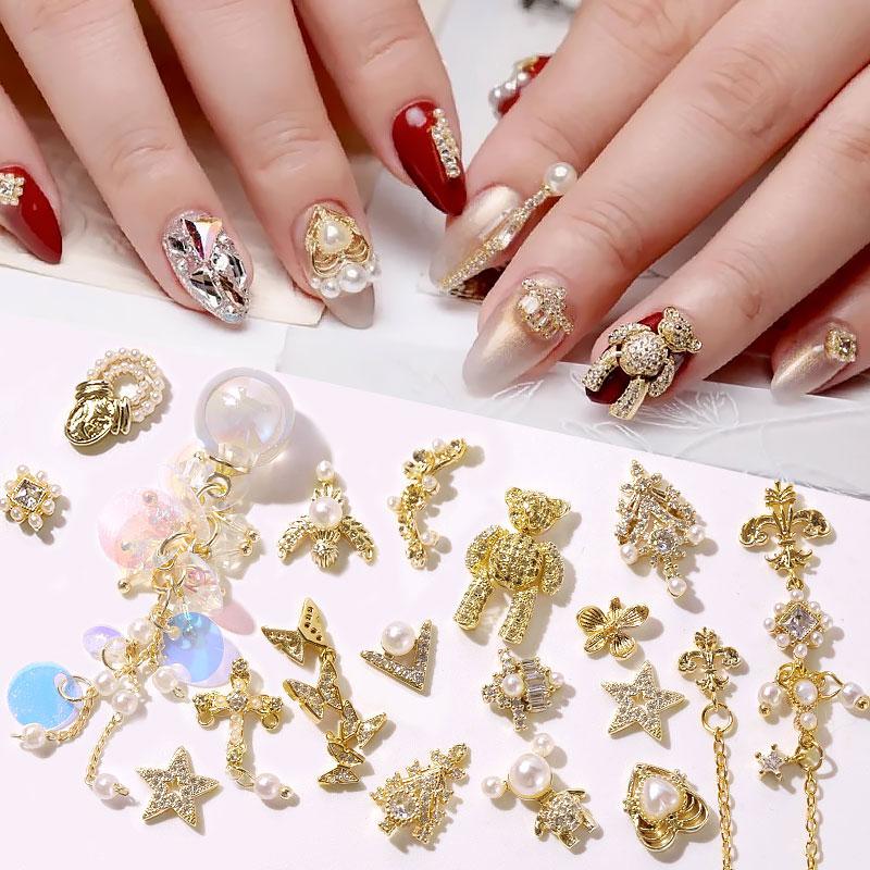 

New Alloy Zircon Nail Art Decorations Luxury Rhinestones for Nails Movable Bear Butterfly Tassel Chains Nail Jewelry Accessories