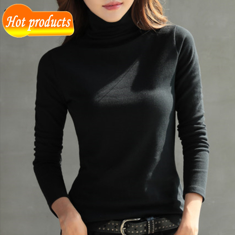 

High-necked sweater for solid women Long-sleeve winter shirt I4HD, Black