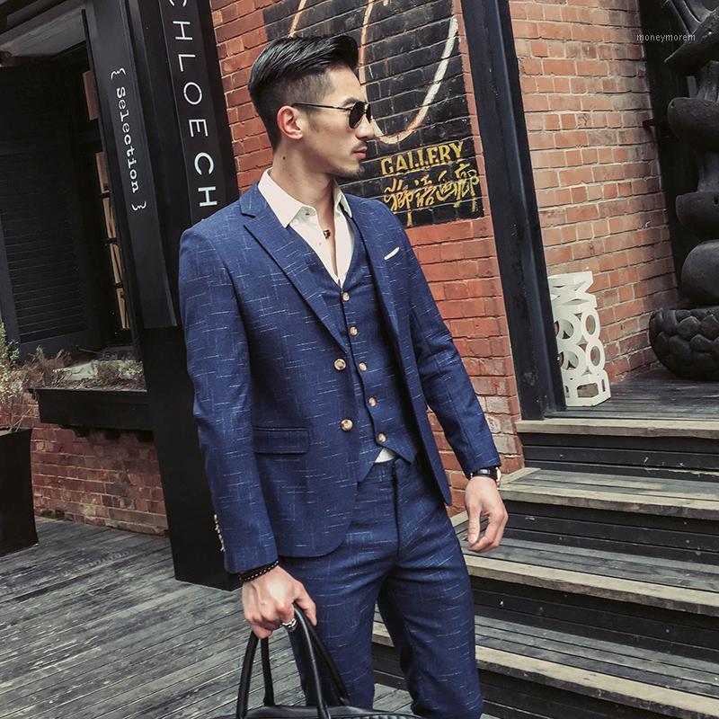 

Men' Fashion Boutique Lattice Groom Business Wedding Dress Suits For Men Terno Masculino 3 Pieces Men Suit(Jackets+Vests+Pants)1, Burgundy