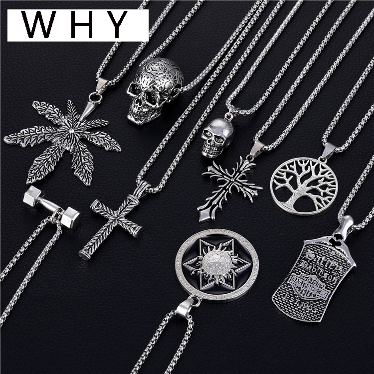 

European and American men's retro hip hop titanium steel necklace street simple round pendant alloy jewelry stainless steel hipster pendant