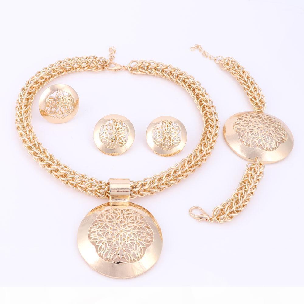 

Women Bridal Imitated Crystal African Beads Jewelry Sets For Wedding Party Dress Accessories Set Earrings Pendant Necklace Rings, Slivery;golden