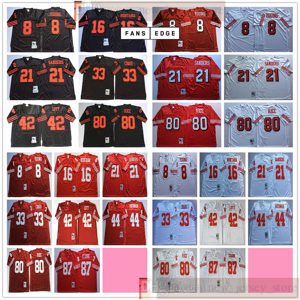 

NCAA Football Retro Vintage 8 Steve Young Jersey Cheap 16 Joe Montana 21 Deion Sanders 44 Tom RathMen Jerseys Men Red Black White, Same as picture