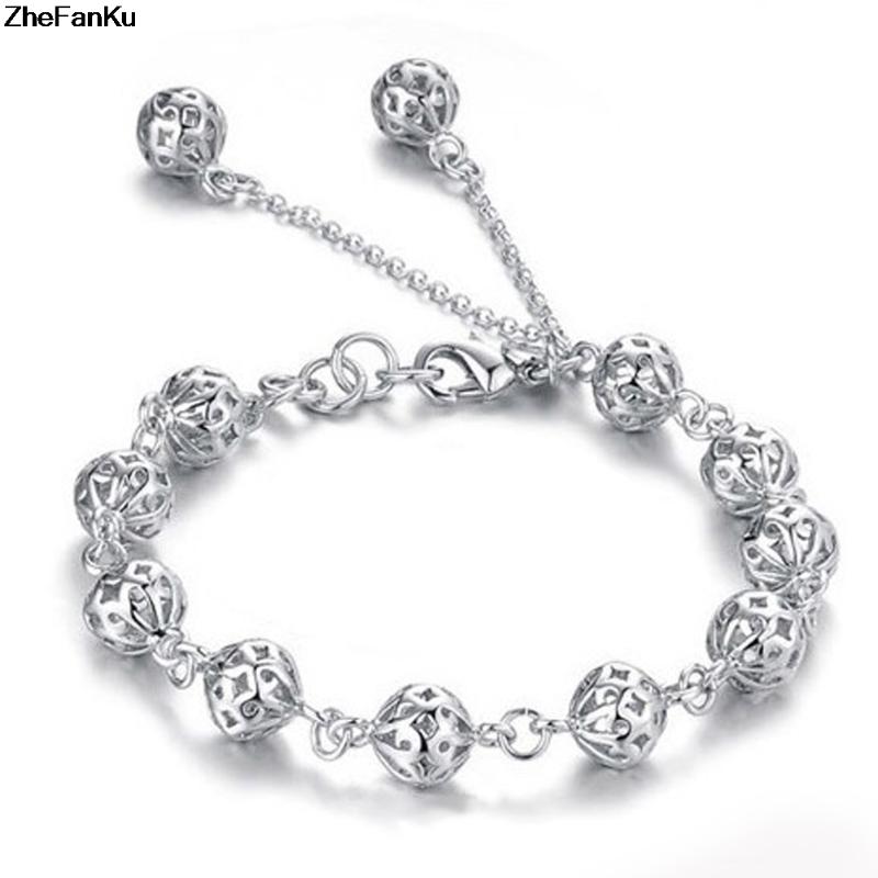 

New Simple Summer Style Silver Color Link Chain Bracelet Exquisite Hollowed Thread Ball Bracelet Female Charm Jewelry