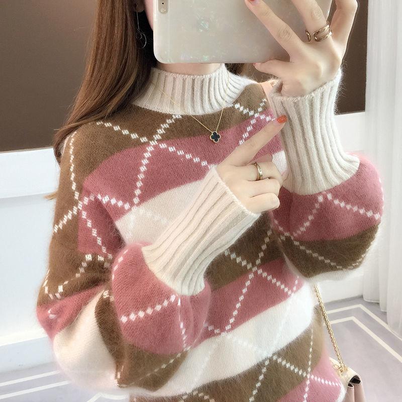 

Woman Sweaters Autumn Winter Pullover Turtleneck Matching Loose-Fitting Sweater Knitwear for Women Femme Chandails Pull Hiver, Pink