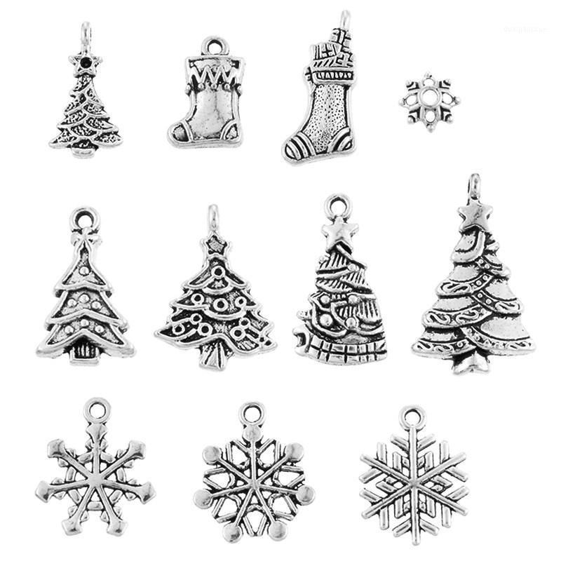 

24/50Pcs Christmas Silver Tone Pendants Xmas Tree Hanging Charm Stocking Snowflake Ornament Christmas Tree Decorations Supplies1