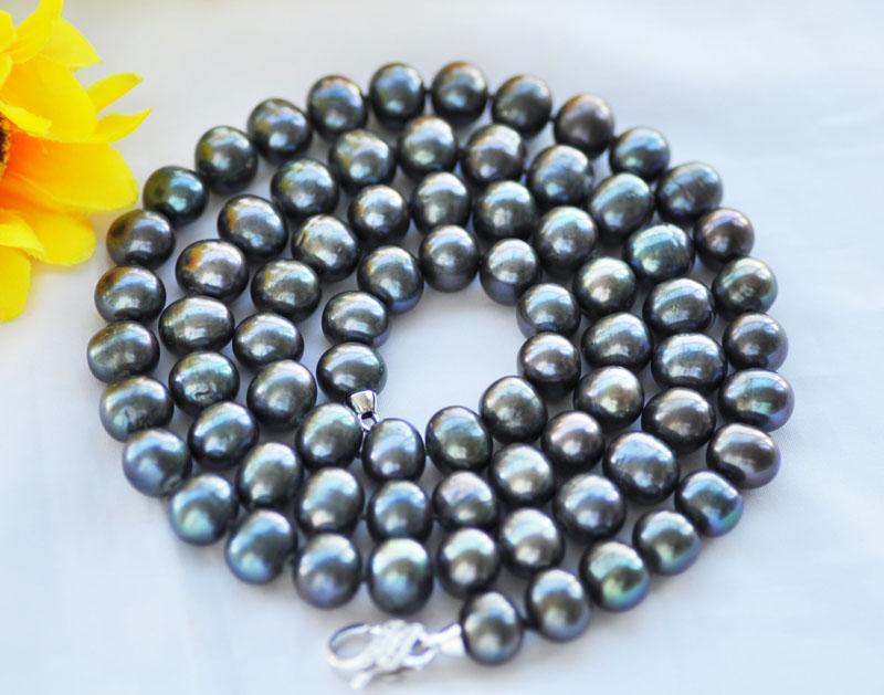 

P7458 17"-48" 12mm Black Round Freshwater Pearl Necklace CZ
