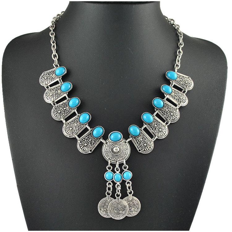 

Vintage Peacock Necklace Turkish National Style Pattern Carved Necklace European and American Foreign Trade Nepal