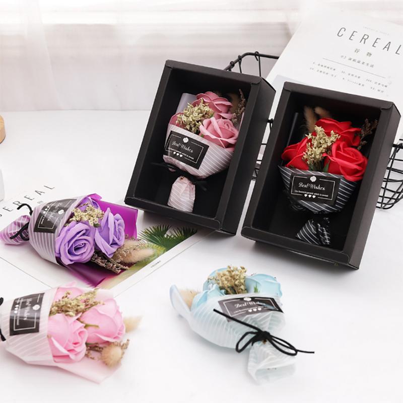 

Valentine's Day Soap Flower Rose Box Bouquet Wedding Home Festival Gift Flores Artificiales Para Decoracion Hogar Soap Flower, Sky blue
