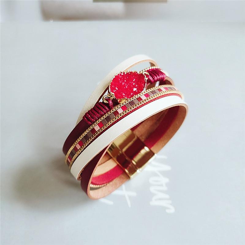 

PU Leather Bracelets for Women 2020 Trendy Metal Crystal Wide Multilayer Wrap Bracelet Female Jewelry